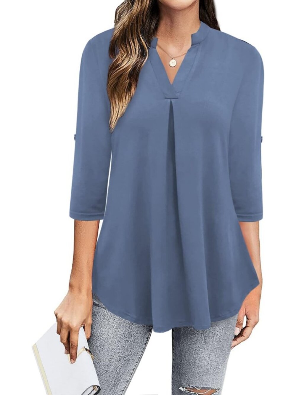 Chic Women's 3/4 Sleeve V-Neck Chiffon Blouse - Dressy Casual Work Top